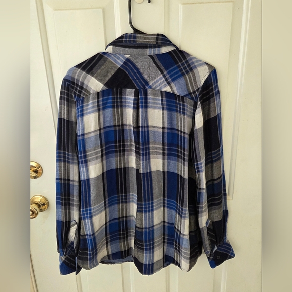 Rails Plaid Blue Black White Long Sleeve Shirt Large - Picture 3 of 6